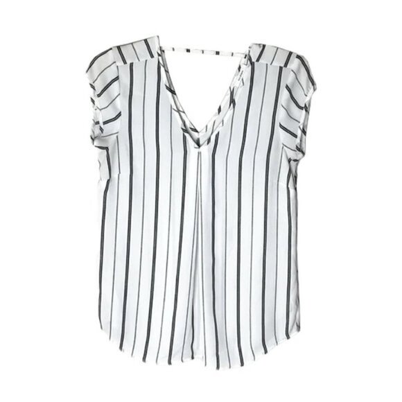 ❤️ 🆕 HALOGEN Striped Double V Neck Short Sleeve Blouse Top Size XS - Picture 2 of 5
